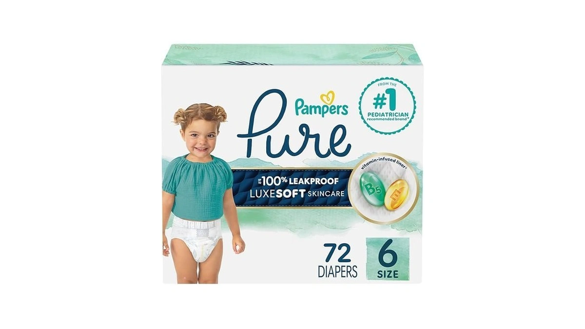 Pampers Pure Baby Diapers, Size 6 (35+ Lbs), 72, Up
