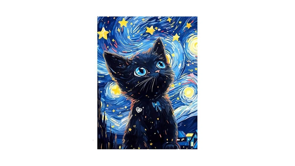 Sanyun Cat Diamond Art Kits For Adults,starry Night Diamond Painting