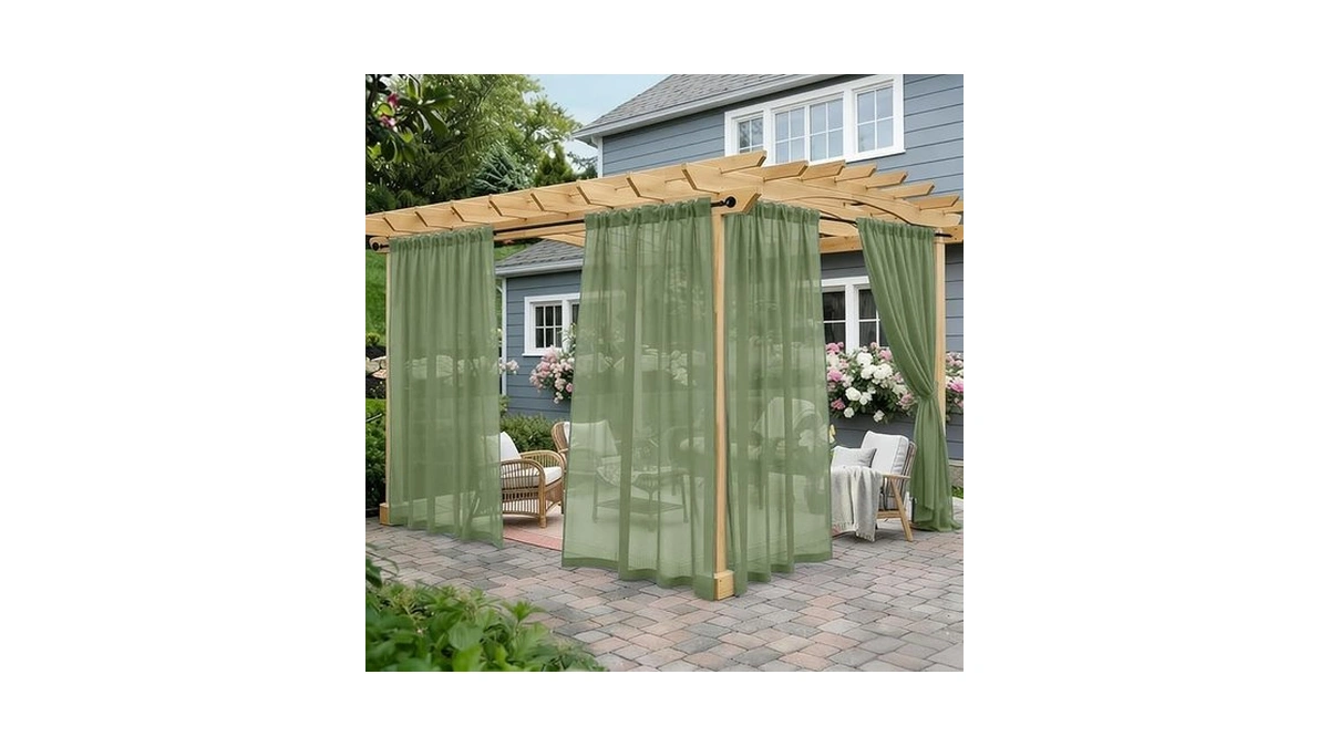 Awnmeow Outdoor Sheer Curtains For Patio Waterproof, 2 Panels Rod
