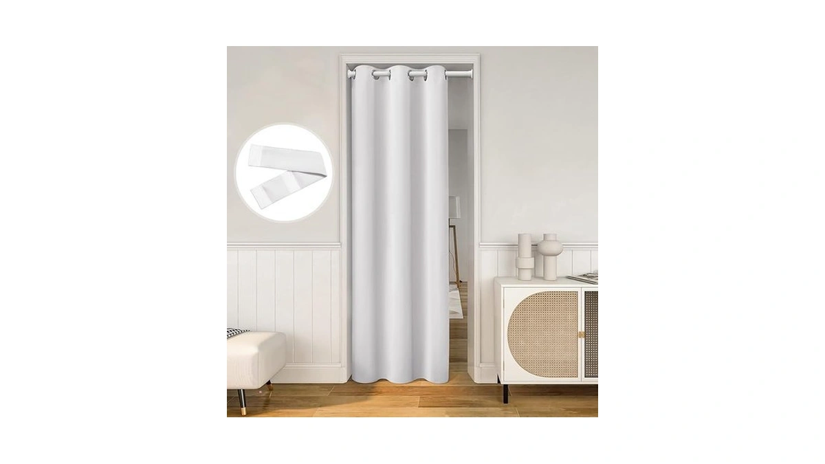 Homeideas Greyish White Doorway Curtains, Privacy Grommet Closet Curtain For