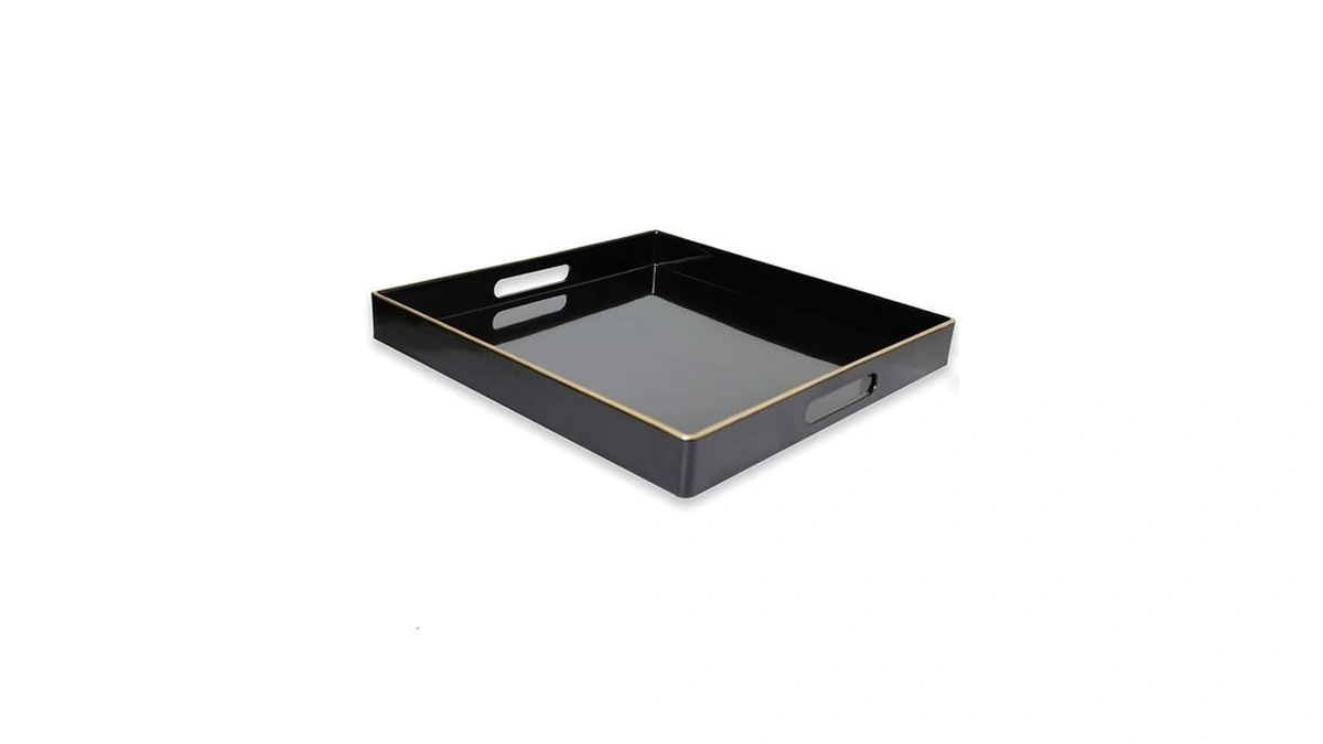 Spsyrine Black Decorative Tray For Living Room, Square Modern Plastic