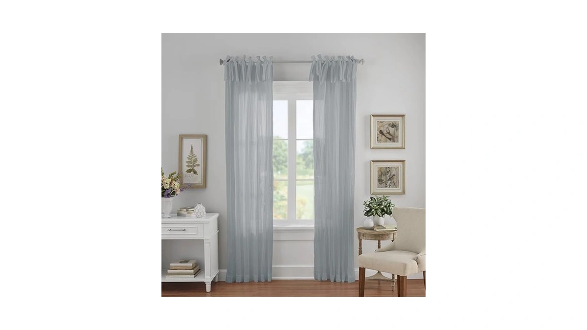 Elrene Home Fashions Jolie Crushed Semi-sheer Window Curtain, Adjustable Tie-top