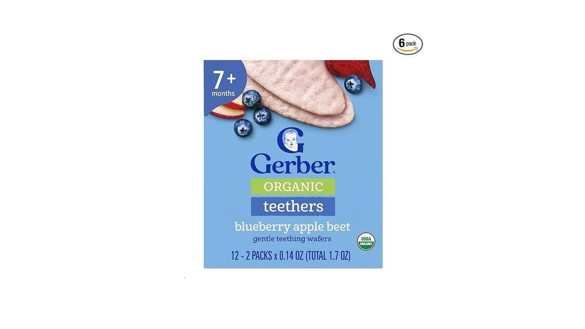 Gerber Teethers, Blueberry Apple Beet Organic Teething Wafers, Baby Teething