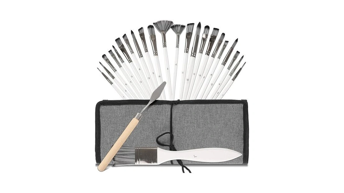 Yamivo 25 Pcs Artist Paint Brushes Set, Wooden Handles Brushes