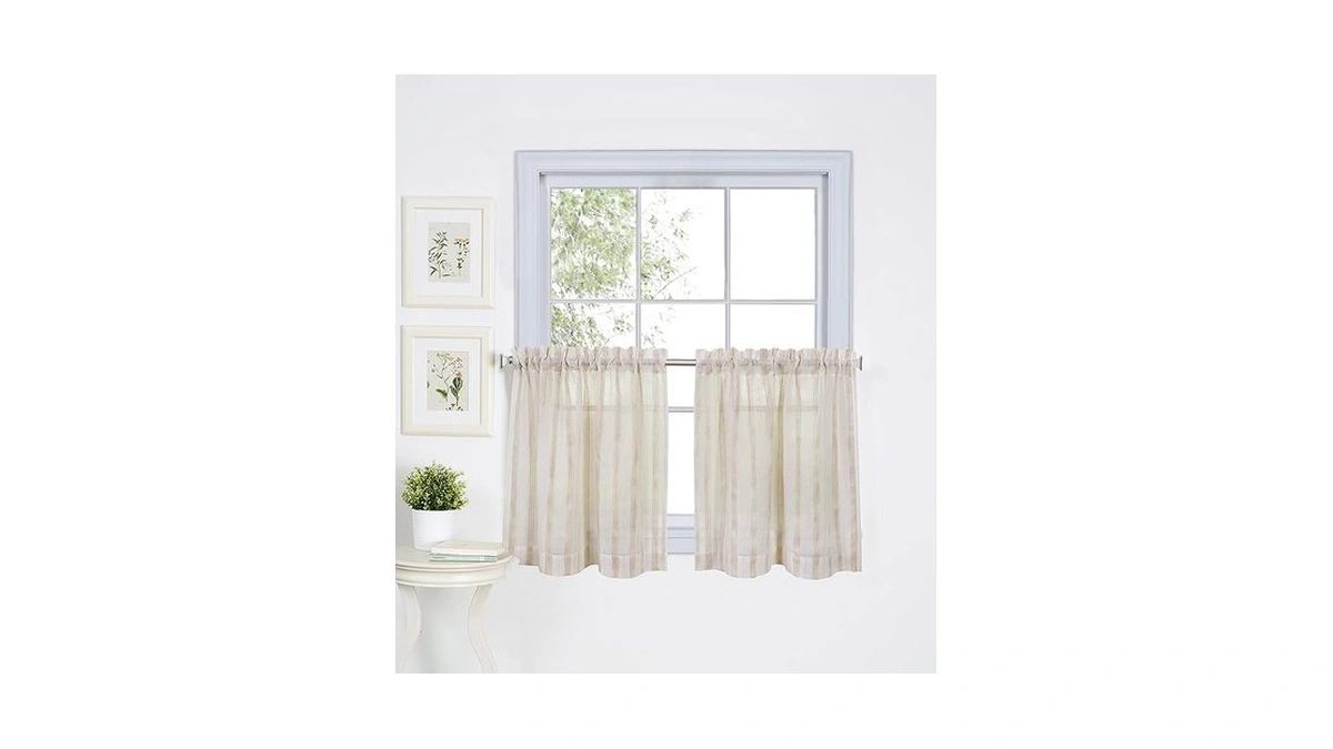 Elrene Home Fashions Linen Stripe Rod Pocket Cafe/kitchen Tier Window