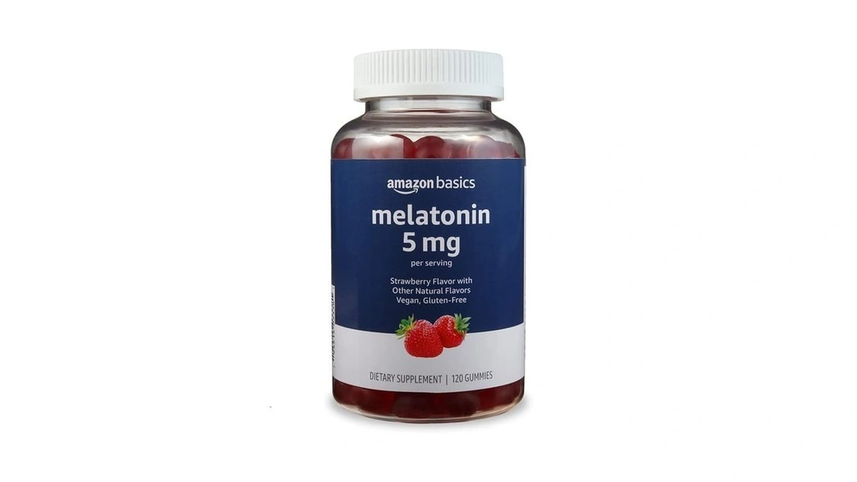 Amazon Basics Melatonin, Sleep Support Gummies, Strawberry Flavor, 5mg, 120