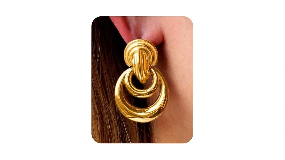 Uanneau Gold Chunky Earrings For Women Trendy, 14k Gold Plated