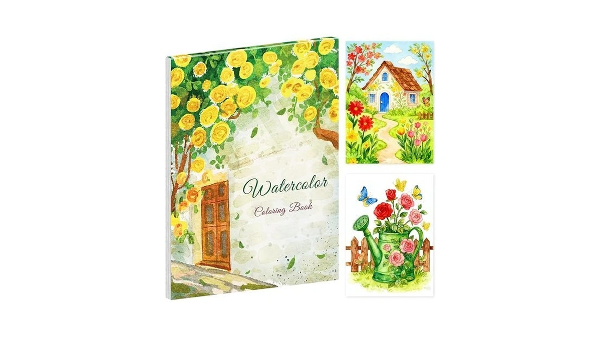 Elfew Flower & Landscape Watercolor Workbook, Watercolor Coloring Books For