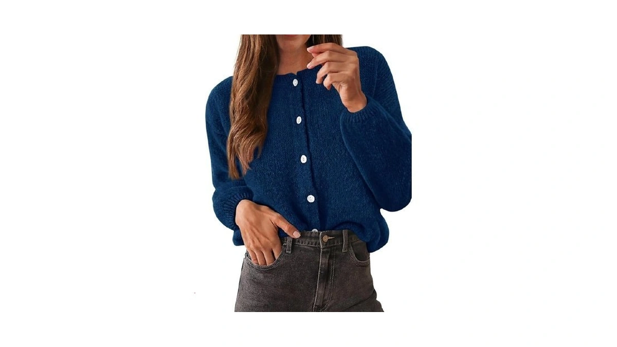 Kirundo Women’s Cardigans Casual Loose Button Up Long Sleeve Crewneck