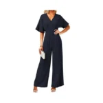 Lookbook Womens Jumpsuit V Neck Batwing Sleeve Belted High Waist