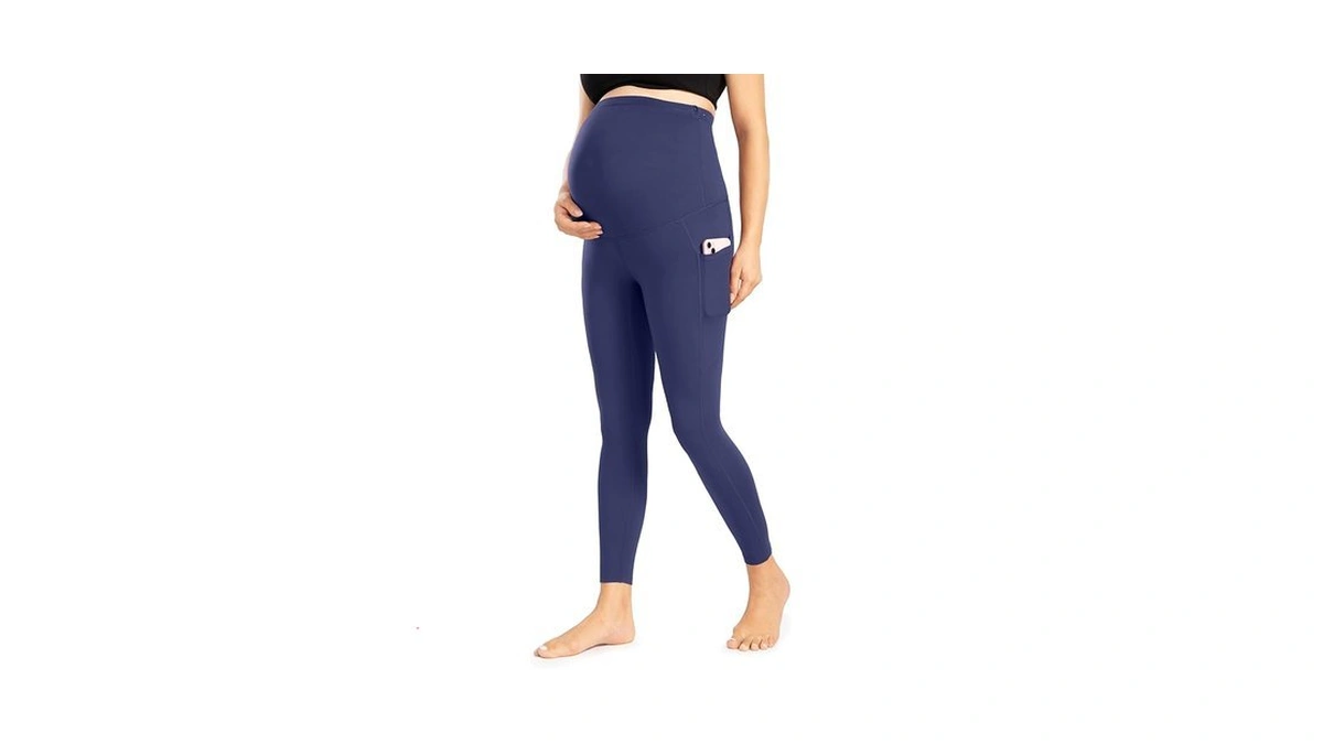 Enerful Women's Maternity Leggings Over The Belly With Pockets Pregnancy