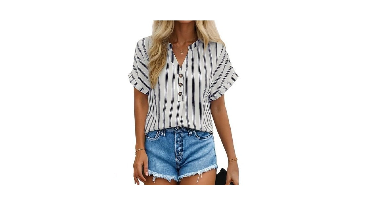 Dokotoo Women's Summer Short Sleeve Shirts Lightweight 1/4 Button Business