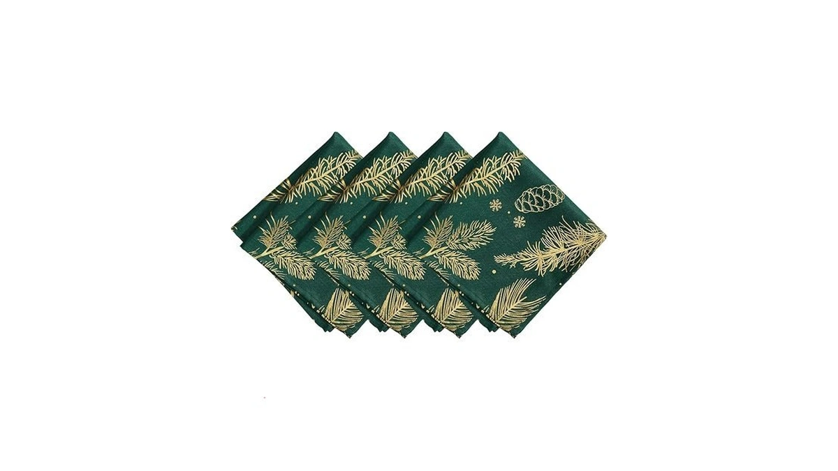 Elrene Home Fashions Pine Leaf Metallic Foil Printed Fabric Holiday/christmas