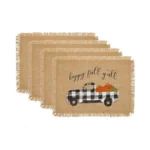 Elrene Home Fashions Happy Fall Y'all Autumn Burlap Placemat Set,