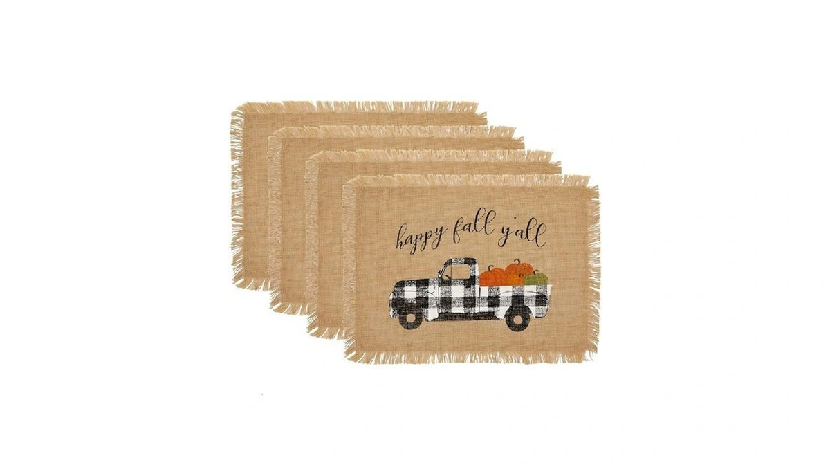 Elrene Home Fashions Happy Fall Y'all Autumn Burlap Placemat Set,