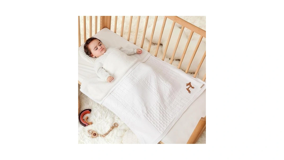 Pinuotu Cotton Knit Baby Blanket With Plush Fleece, 31x40 Receiving