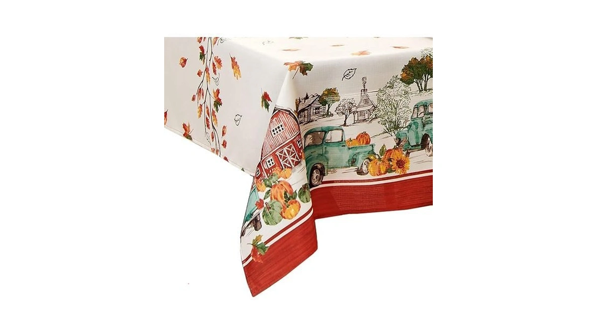 Elrene Home Fashions Farm Fresh Pumpkin Truck Fall Tablecloth, 60"