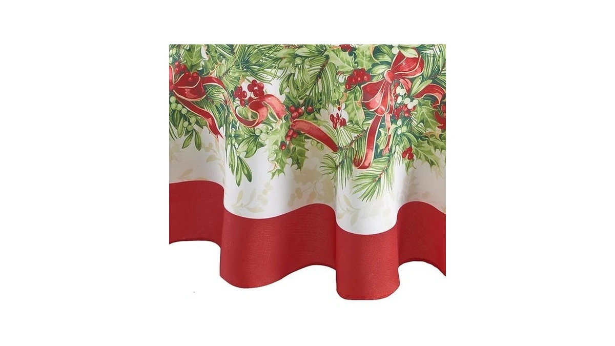 Elrene Home Fashions Holly Traditions Fabric Tablecloth, 60" X 84"