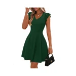 Lazysmile Summer Dresses For Women Ruffle Short Sleeve V Neck