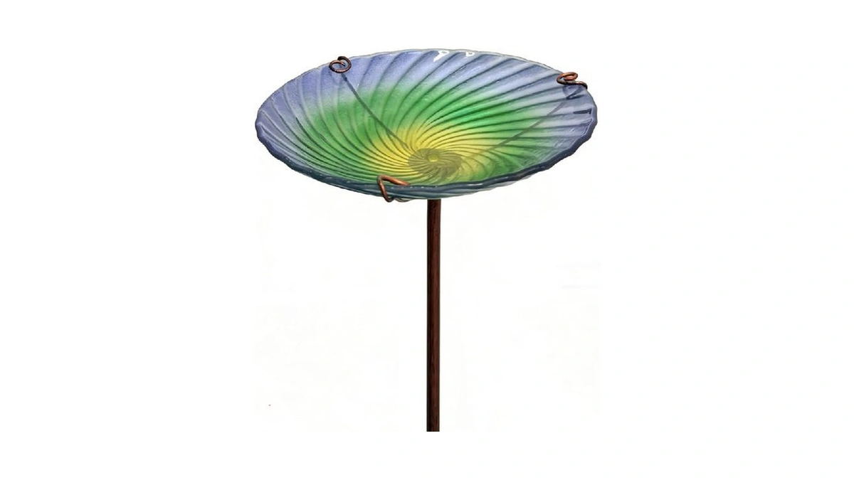 Ouisjyer 10.5" D Glass Bird Bath With Stake – Shallow