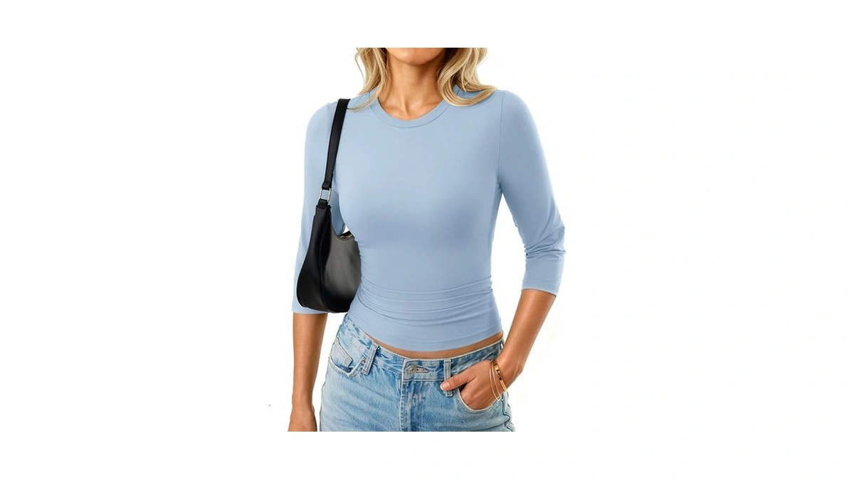 Gkbk 3/4 Length Sleeve Womens Tops Crop Crewneck Fitted Layering