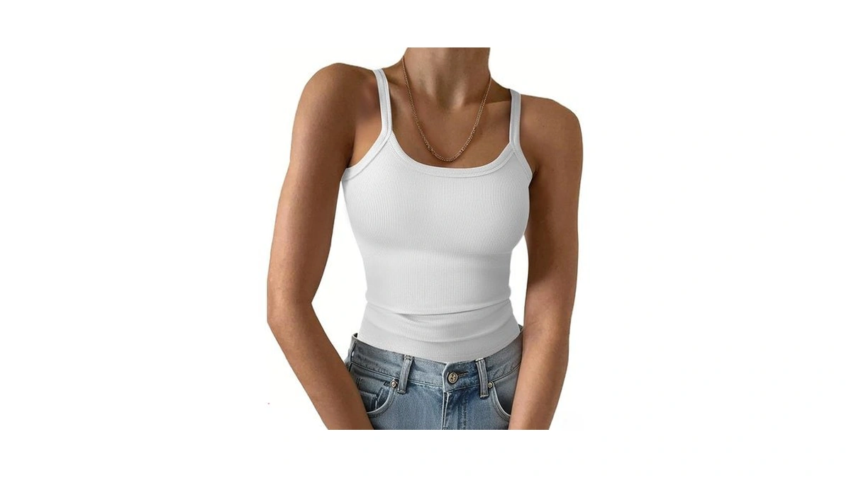 Gkbk Women's Scoop Neck Spaghetti Strap Tank Top Ribbed Sleeveless