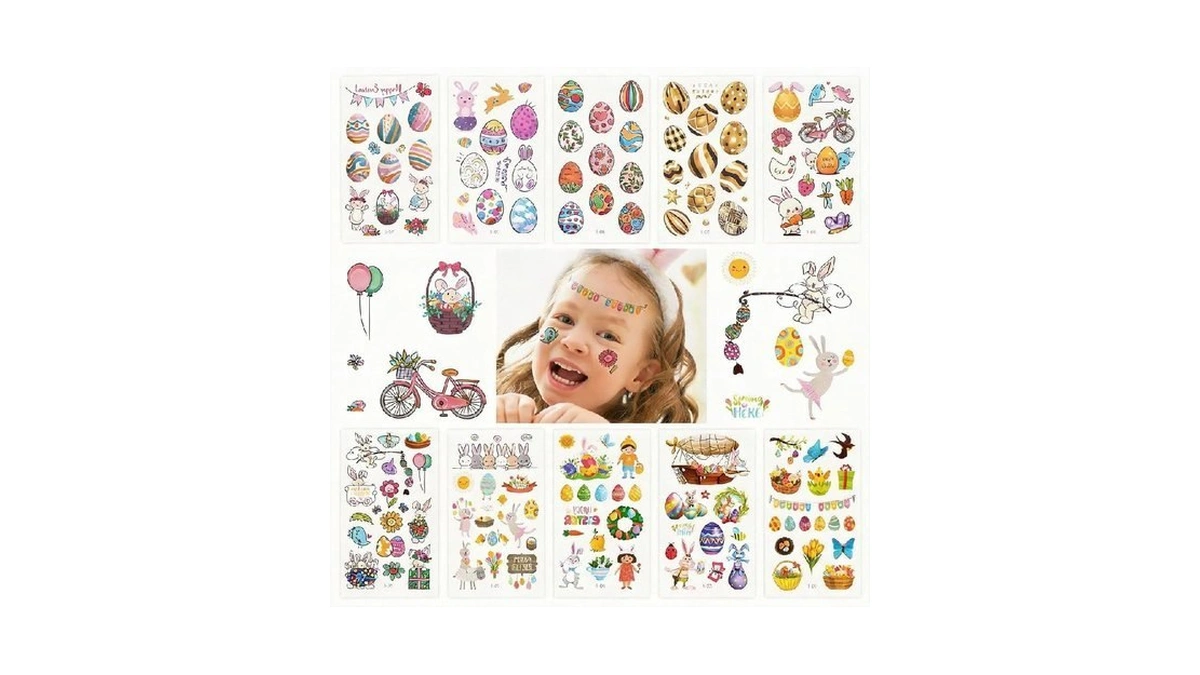 120pcs Bunny Egg Kids Stickers, Temporary Tattoos For Kids, Non-toxic