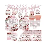 120pcs Happy 90th Birthday Party Supplies For Woman Lady Burgundy