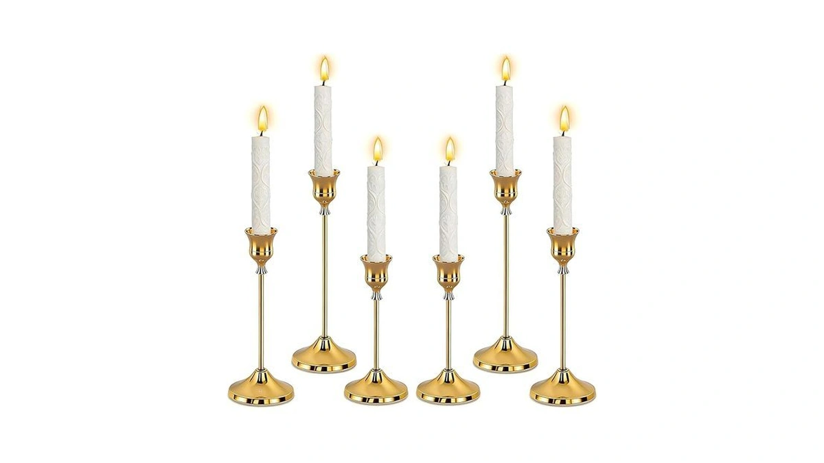Shdsl Gold Candlestick Holders, Taper Candle Holders, Set Of 6,