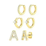 14k Gold Plated Hoop Earrings For Women - 3 Pairs
