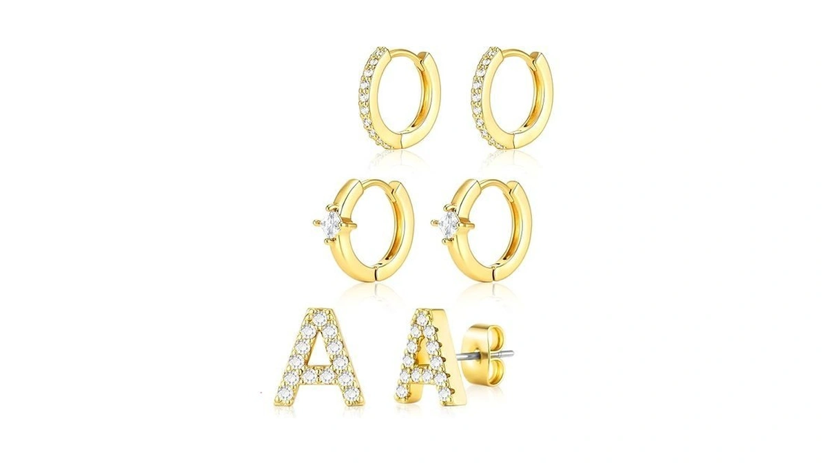 14k Gold Plated Hoop Earrings For Women - 3 Pairs