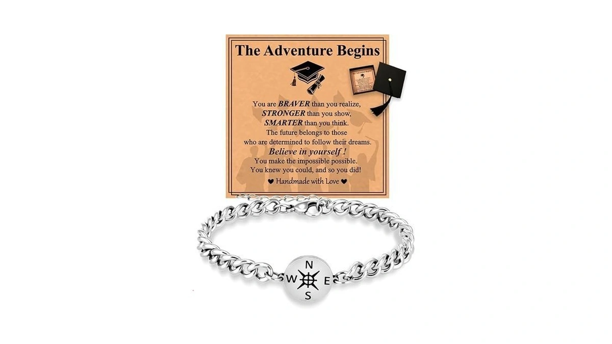 Esrial Graduation Gifts - Compass Cuban Link Chain Stainless Steel