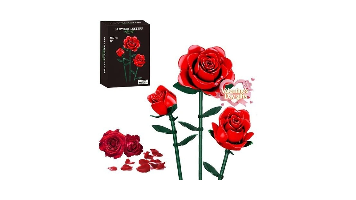 Eafzv Mother's Day Flowers Bouquet Building Set, 3 Artificial Red
