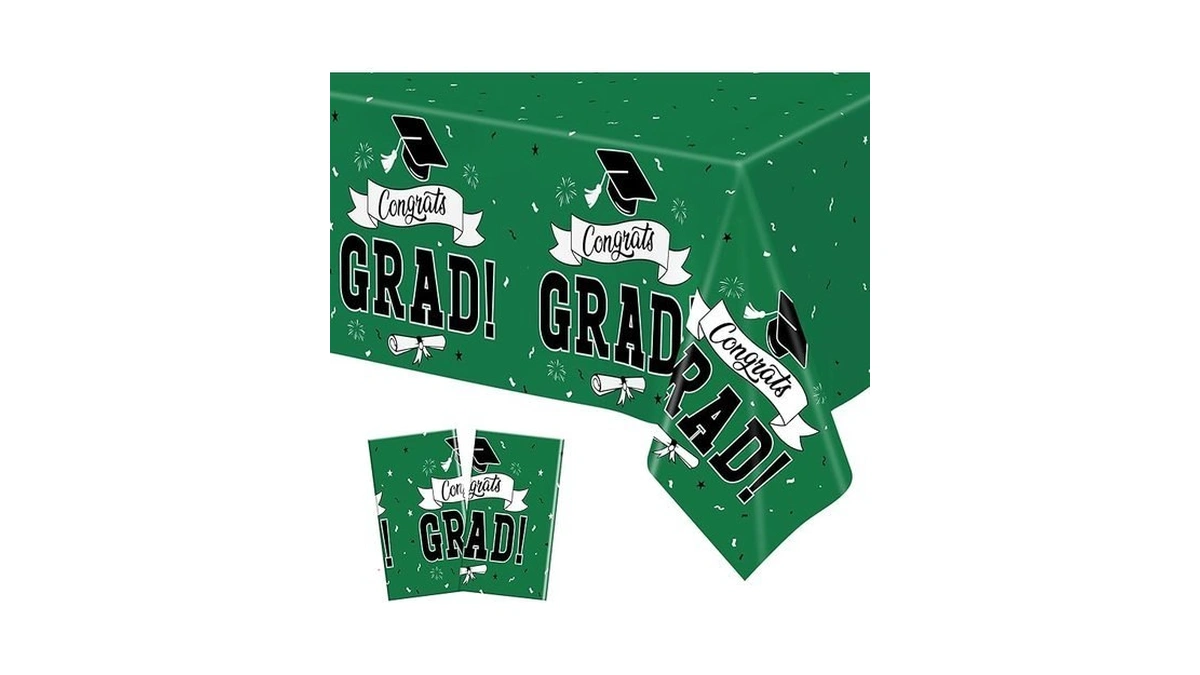 2pcs Graduation Tablecloth, 108" X 54" Green Graduation Table Decorations