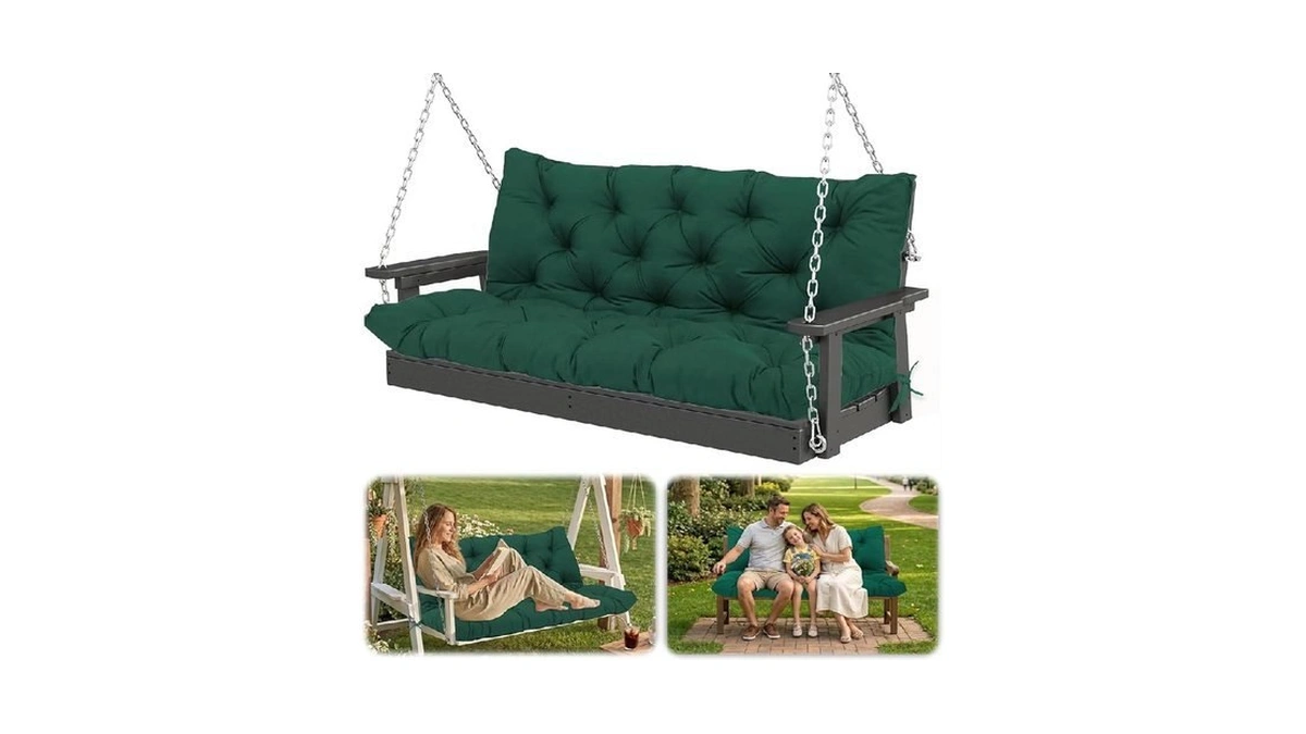 Hzodjbh Waterproof Porch Swing Cushion Replacement, Thick 2–3 Seat Swing