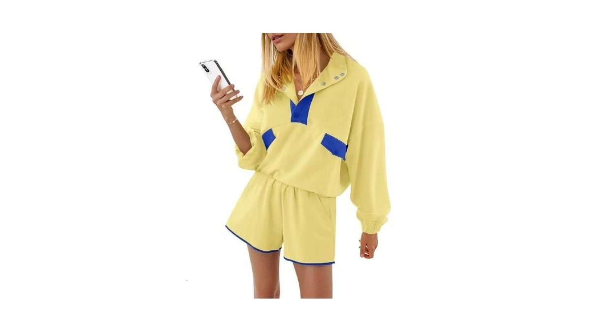Fisoew Womens 2 Piece Sets Sweatsuits Casual Half Button Color