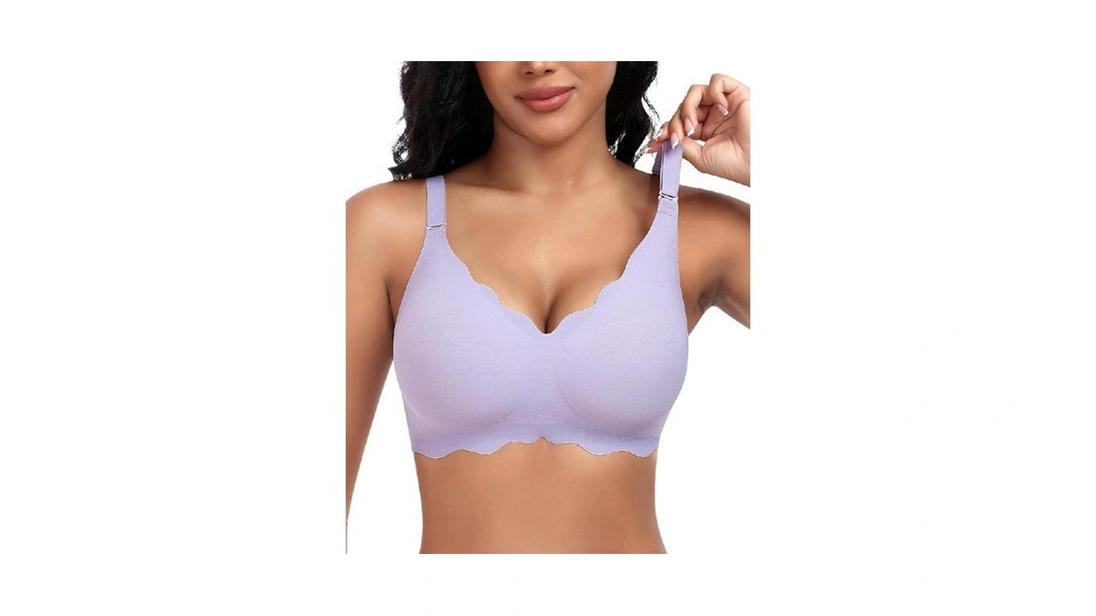 Documo Bras For Women Scalloped No Underwire Wireless Seamless Bra