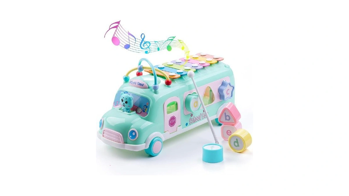 5-in-1 Baby School Bus Xylophone Toys For 1 Year Old