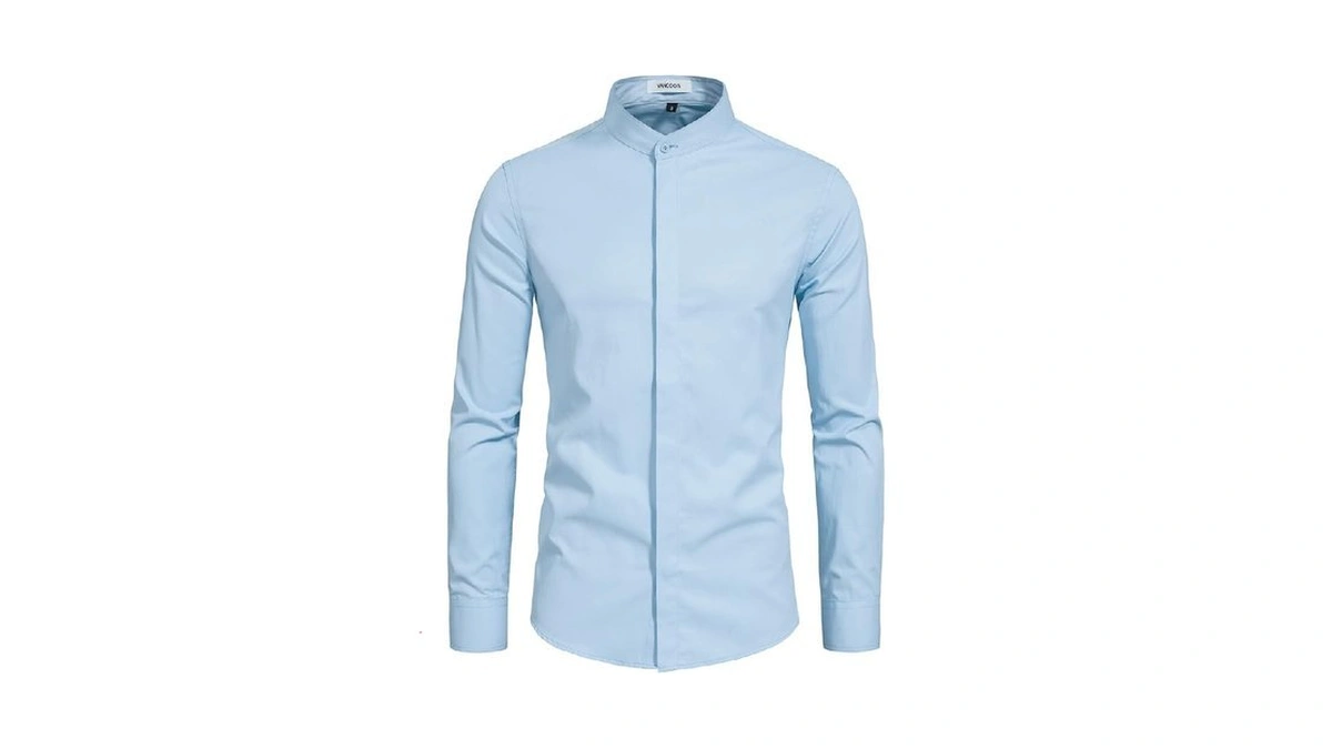 Vancoog Men's Mandarin Collar Plain Date Night Outfit Long Sleeve