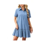 Ecowish Women Summer Shirt Dress- V Neck Short Sleeve Casual
