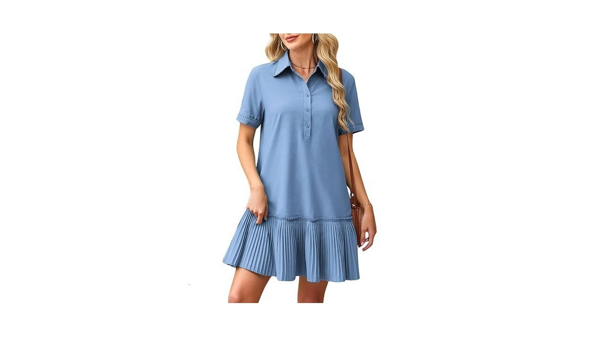 Ecowish Women Summer Shirt Dress- V Neck Short Sleeve Casual