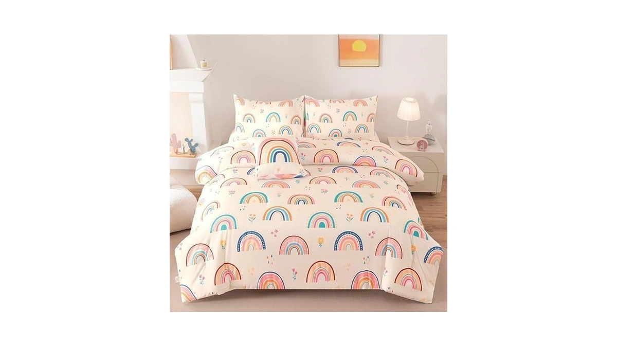 Askotu Rainbow Girls Bedding Set Twin Size, Love Hearts Rainbow