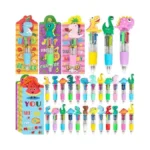 Dinosaur Party Favor 24 Pack 4-in-1 Multicolor Pens With Motivational