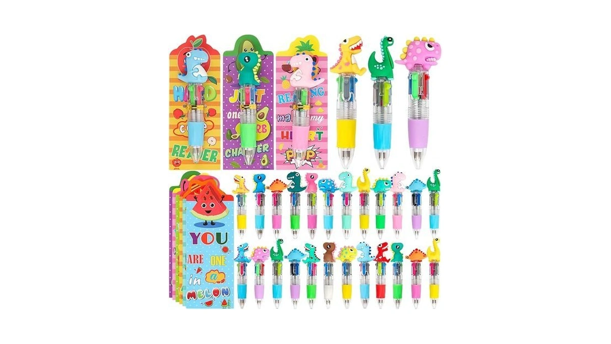 Dinosaur Party Favor 24 Pack 4-in-1 Multicolor Pens With Motivational
