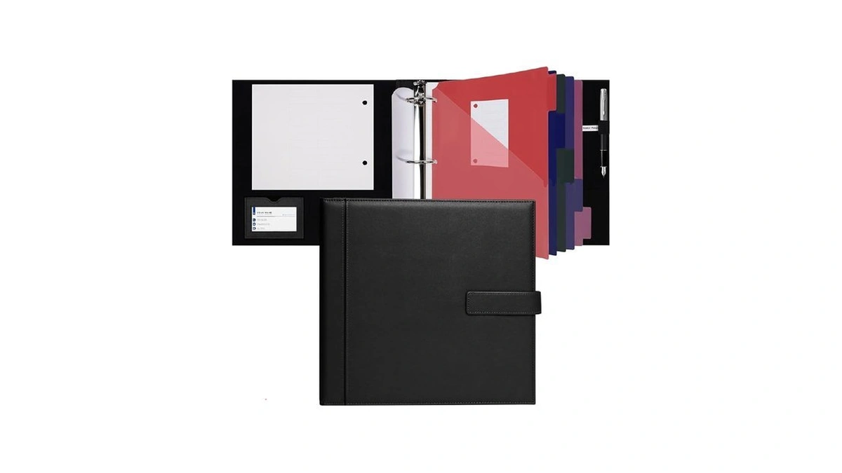 Poprun Portfolio Binder, Pu Leather 3 Ring Binder 2 Inch,
