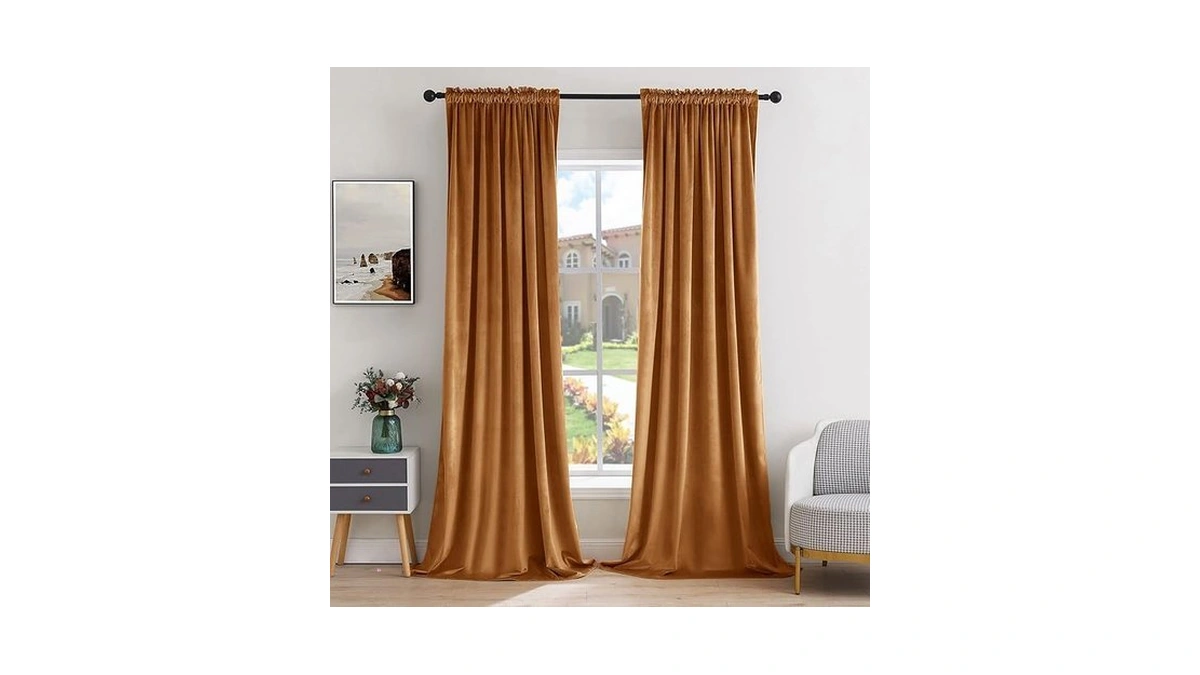 Miulee Gold Brown Velvet Curtains Thermal Insulated Blackout Curtain Fall