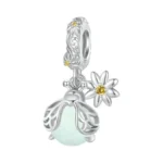 Bisaer 925 Sterling Silver Luminous Glowworm Charms For Bracelets Cat