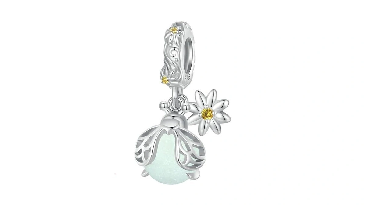 Bisaer 925 Sterling Silver Luminous Glowworm Charms For Bracelets Cat
