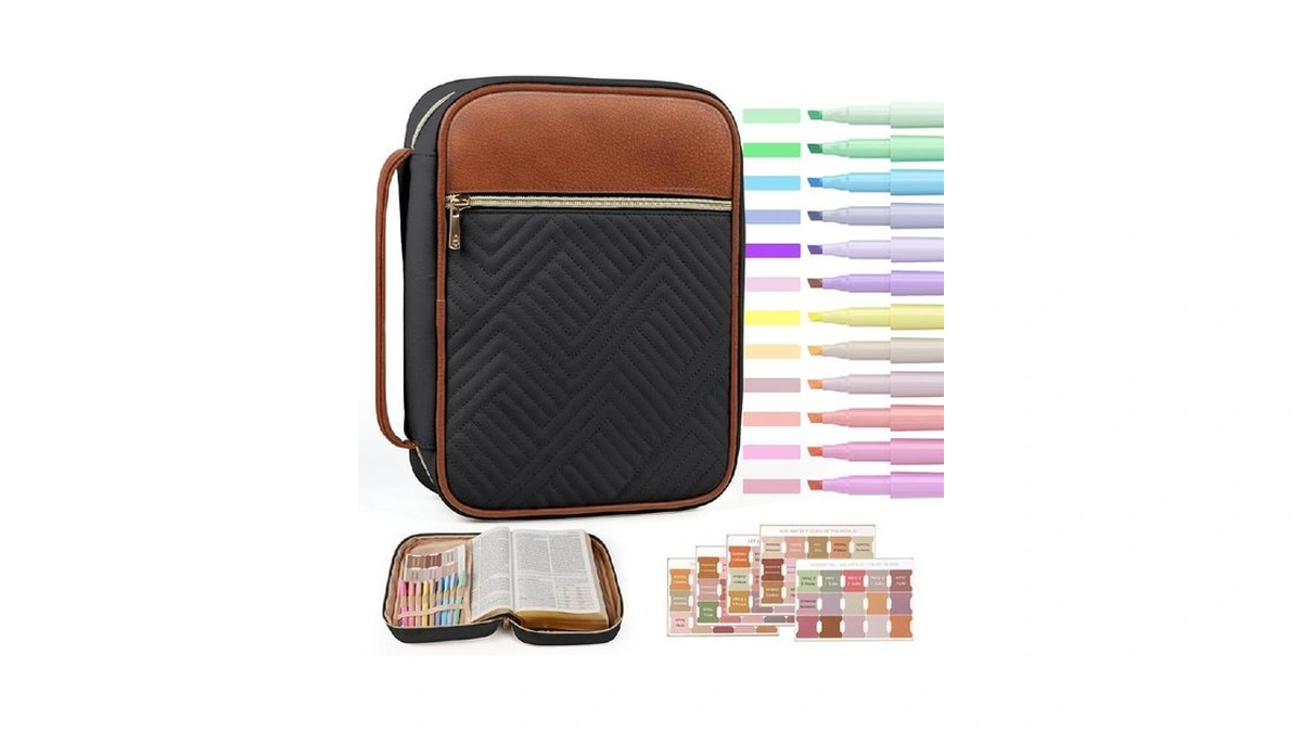 Bellahold Quilted Vegan Leather Bible Cover, Color-blocked Bible Cover Case