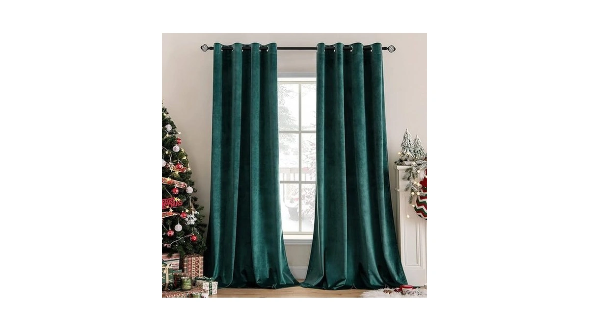 Miulee Christmas Dark Green Velvet Curtains Room Darkening Blackout Soft